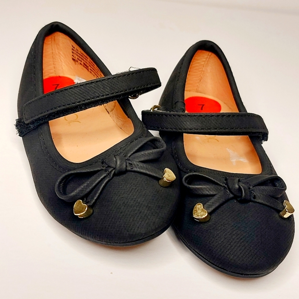 Black Sugar Dress Shoes Gold Heart on Bows Girls Size‎ 7